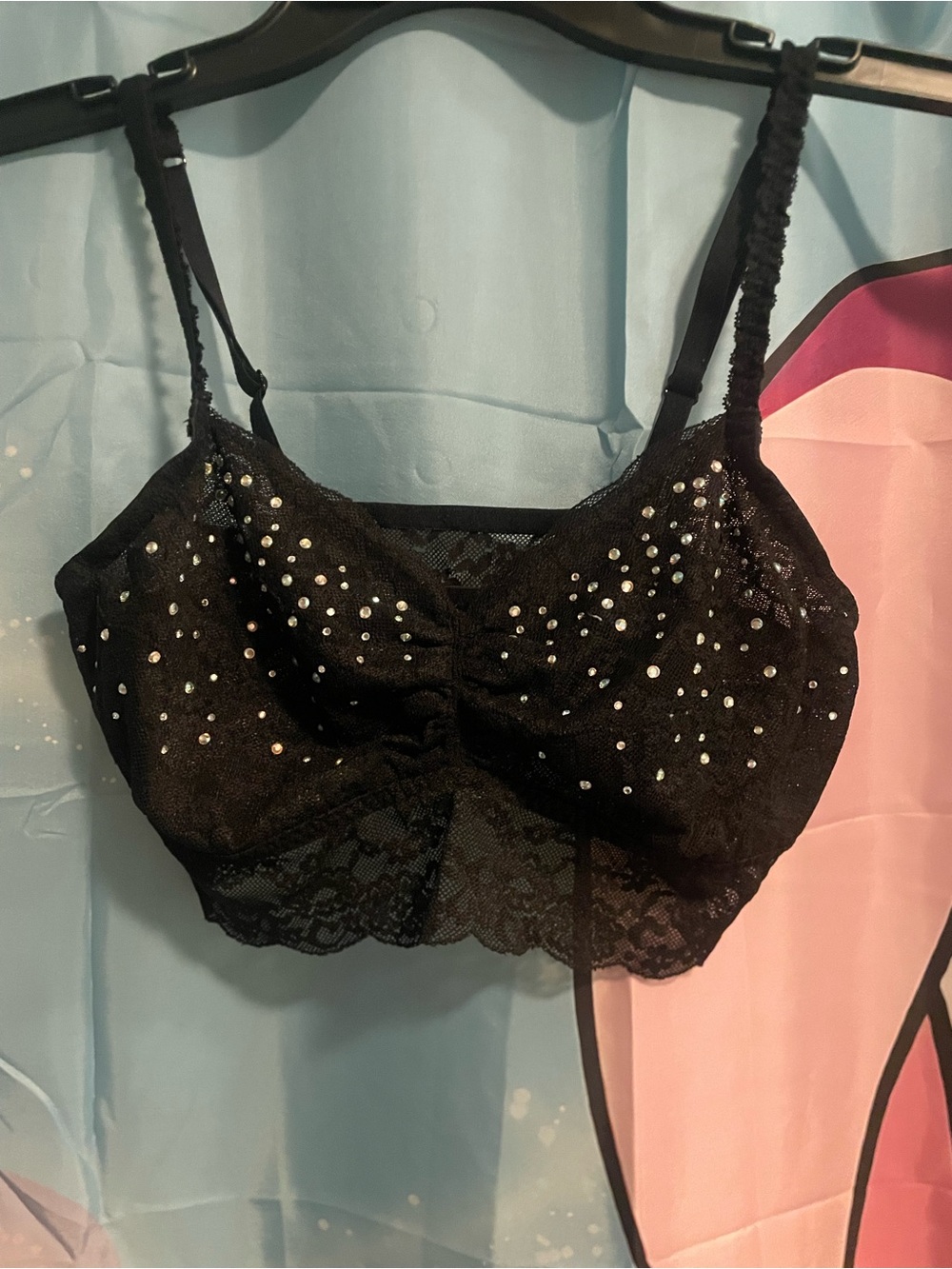 PINK Victoria's Secret Black Lace Bralette with Rhinestone Detail